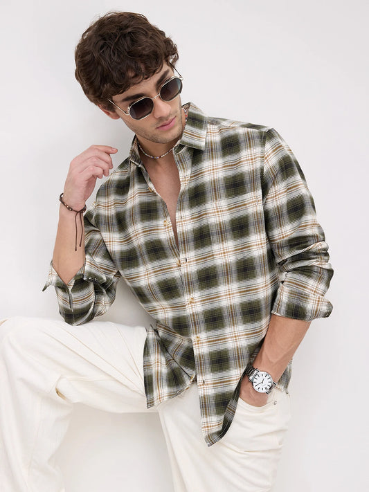 Premium Olive & White Crosscheck Shirt