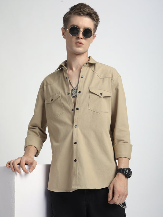 Warm Tan Double Flap Pocket Overshirt