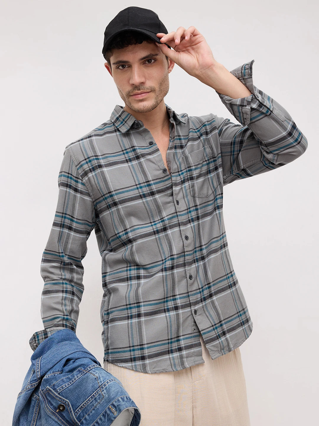 Grey & Black Tartan Checks Shirt