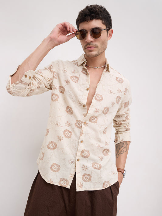 Intricate Soft Beige & Brown Botanical Bloom Shirt
