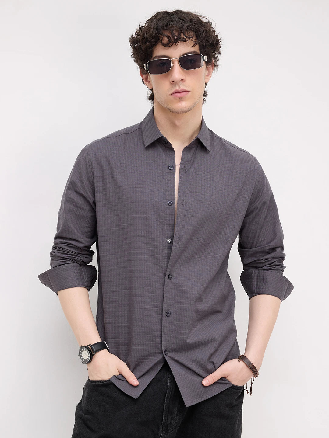 Graphite Grey Square Textured Shirt