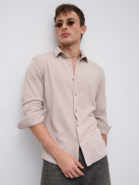 Urban Clay Beige Lozenge Textured Knitted Shirt