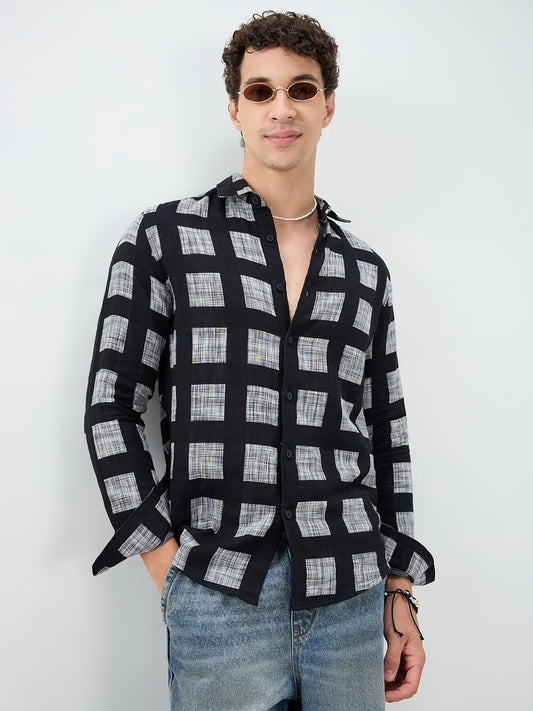 Black Artistic Block Weave Double Cloth Shirt