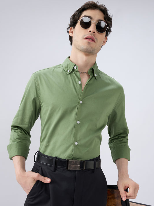 Forest Sheen Luxe Satin Button-down Collar Shirt