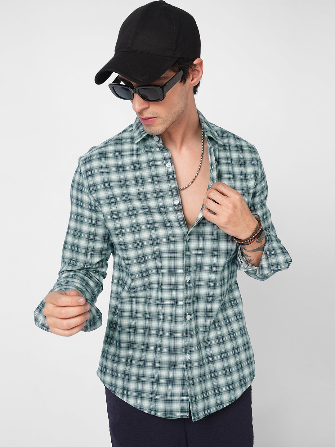 Green & Navy Refined Crossweave Checked Shirt