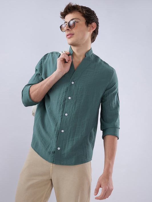 Sage Green Stand Collar Oversized Shirt