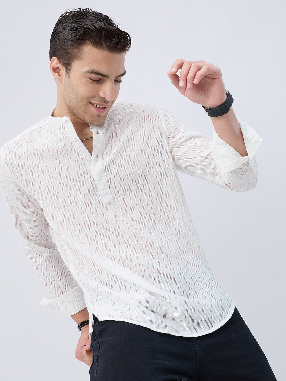 Pearl White Ripple Weave Kurta