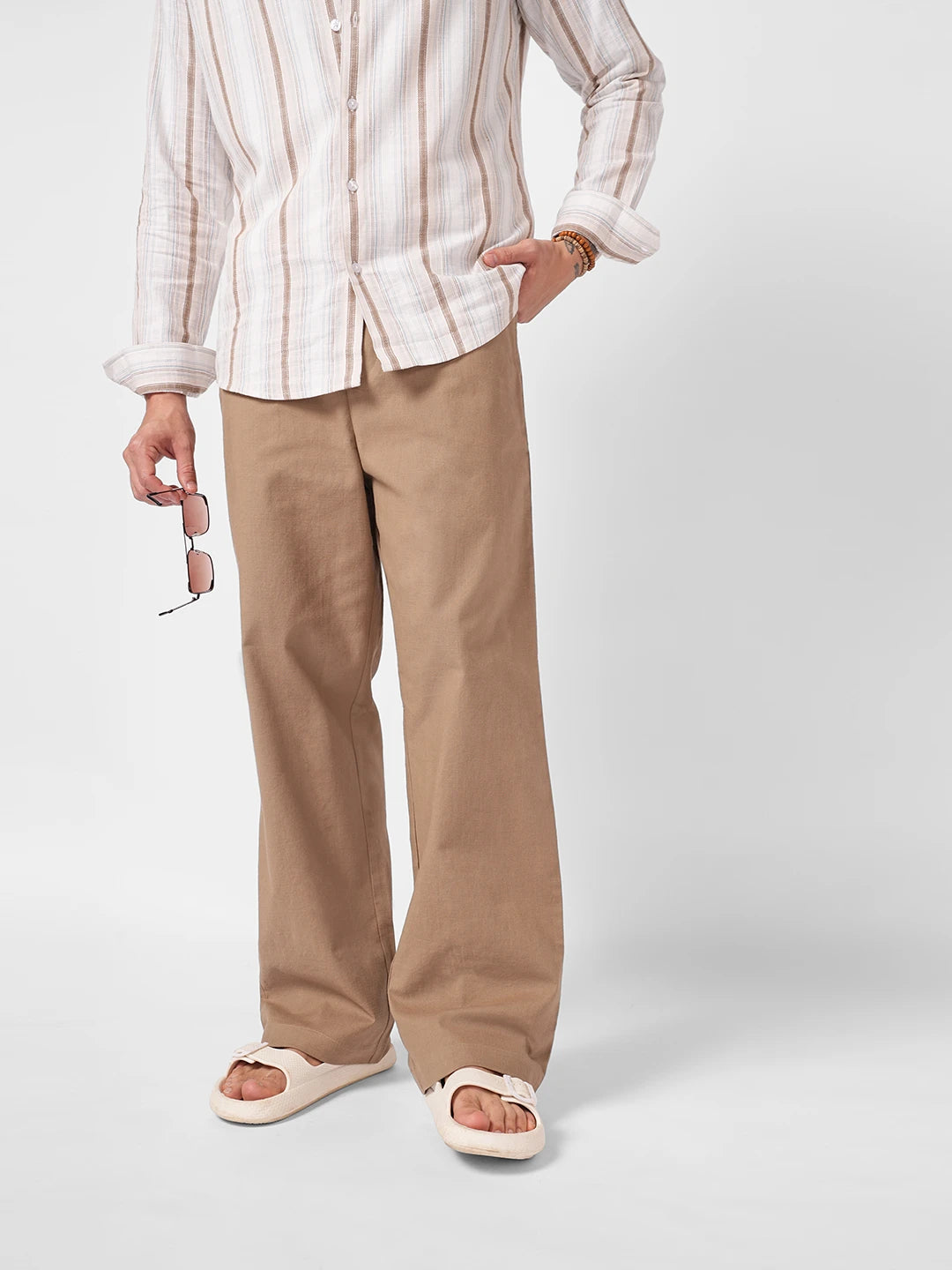 Elite Khaki Slub Weave Straight Fit Trousers