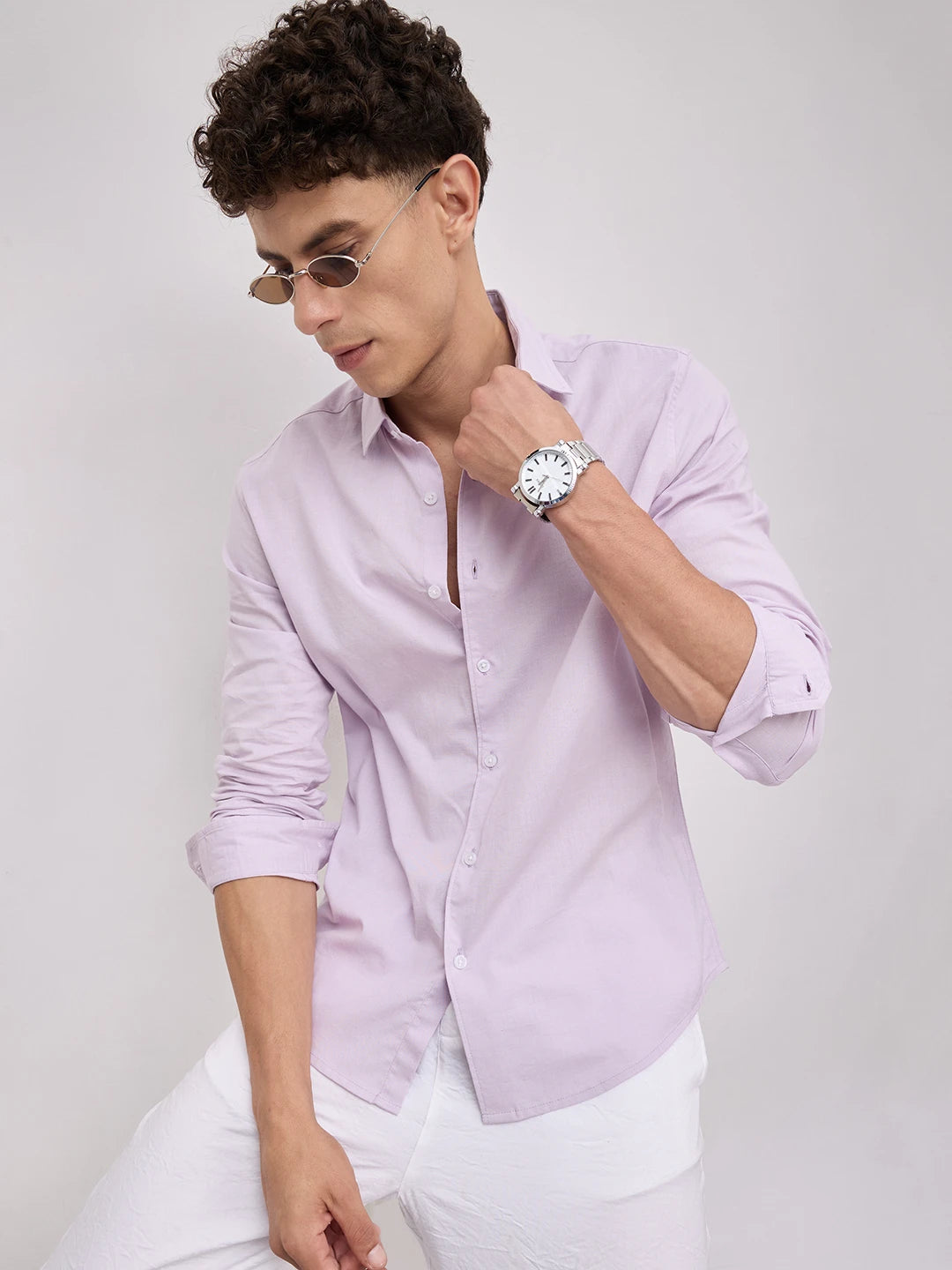 Lavender Blush Subtle Textured Linen Blend Shirt
