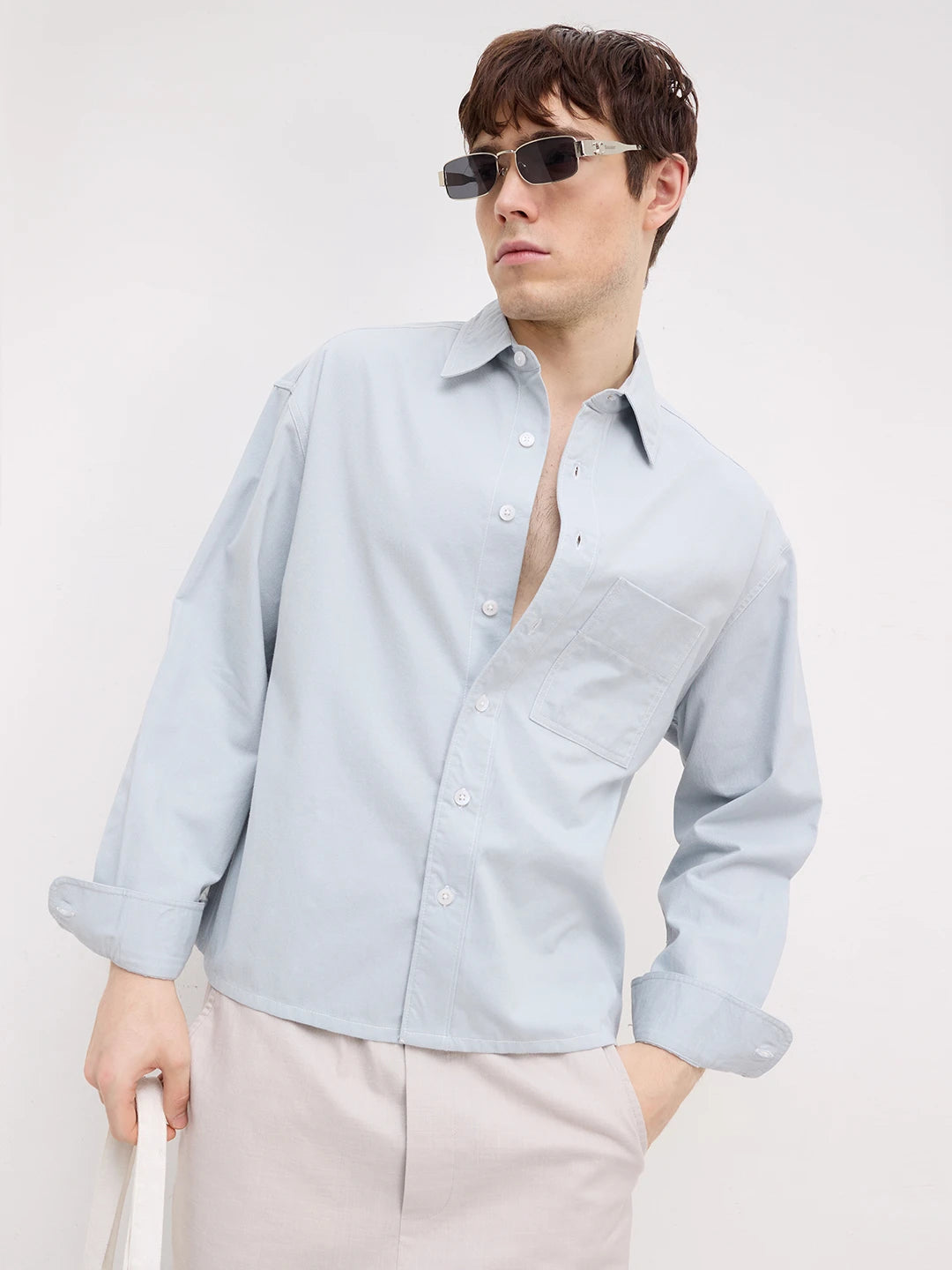 Luxe Baby Blue Boxy Fit Crop Cord Shirt