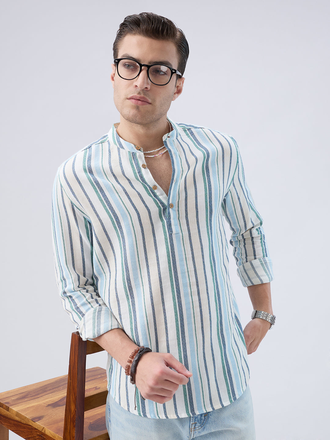 Classic Riviera Aqua Striped Kurta