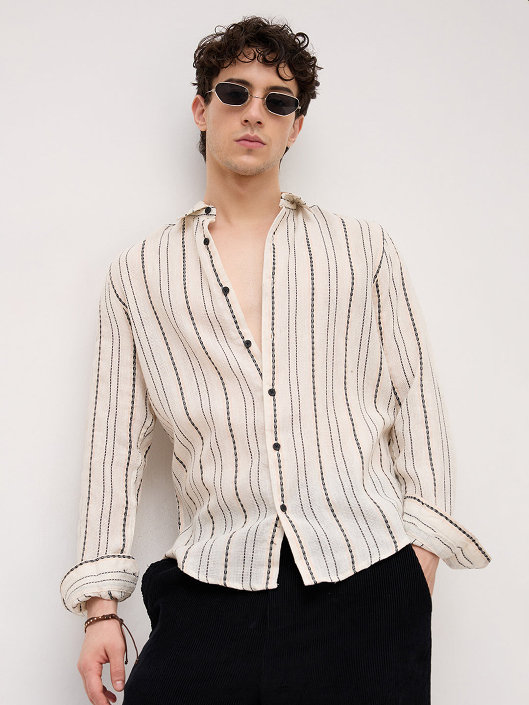 Burlap Ivory Vertical Stripe Dobby Shirt