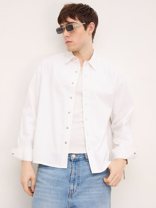 Luxe Arctic White Cord Crop Shirt