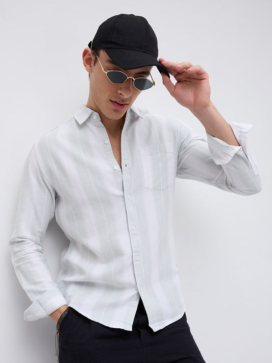 Sage Mist Textured Vertical Striped Resort Shirt