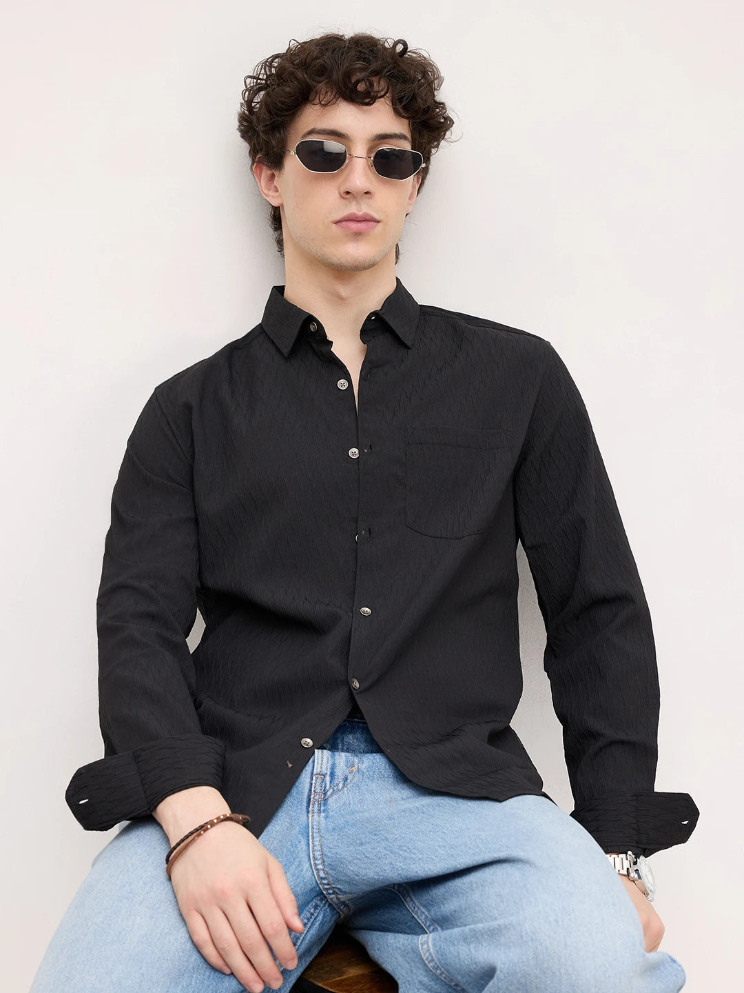 Black Noir Grid Luxe Evening Shirt