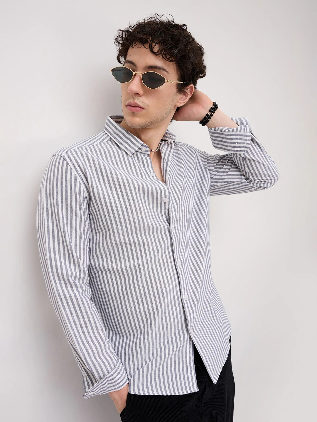 White & Navy Candy Striped Everyday Shirt