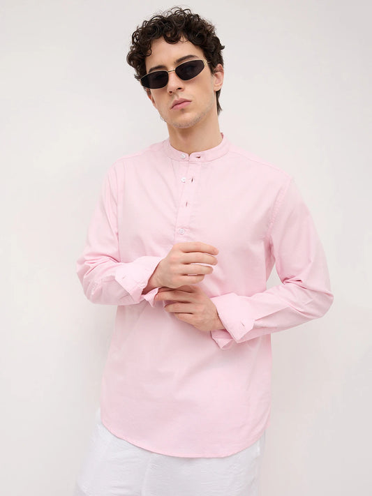 Soft Pink Micro Basket Weave Kurta