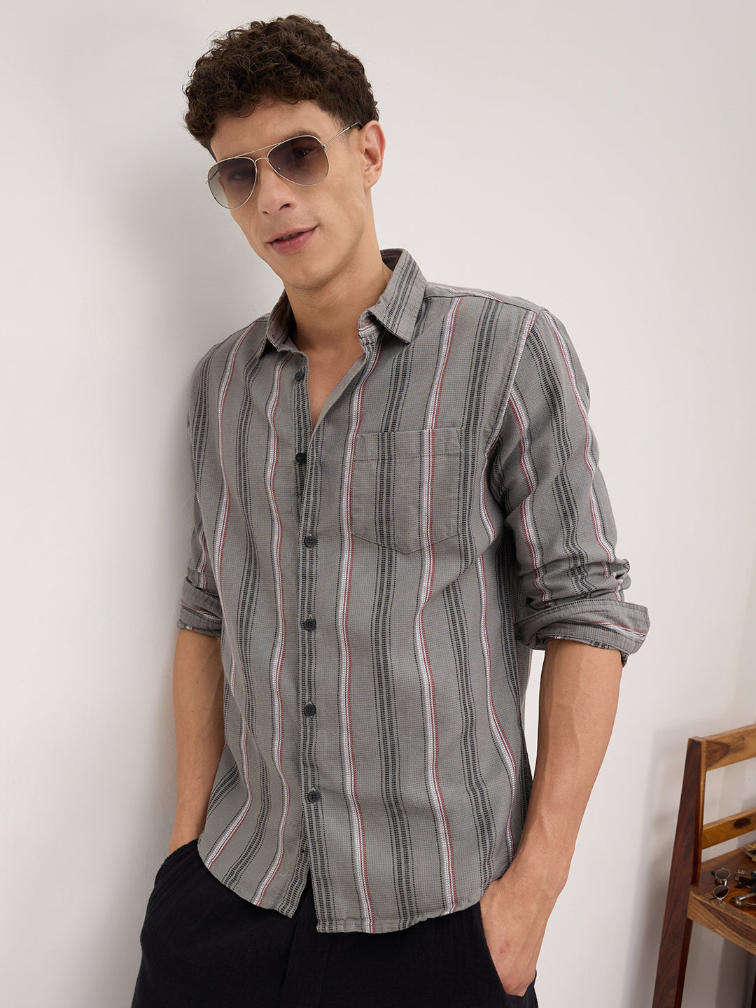 Cityscape Grey and Red Stripe Shirt
