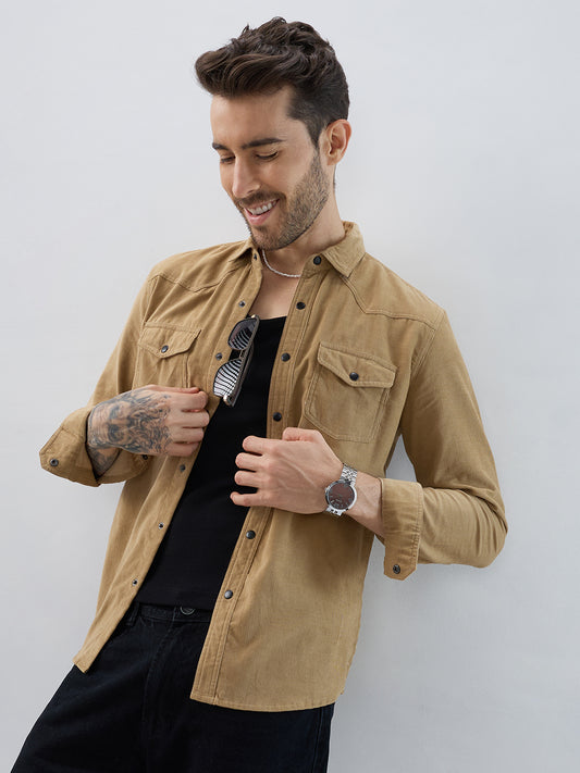 Vintage Khaki Double Pocket Corduroy Overshirt