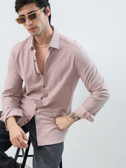 Oyster Pink Textured Knit Shirt