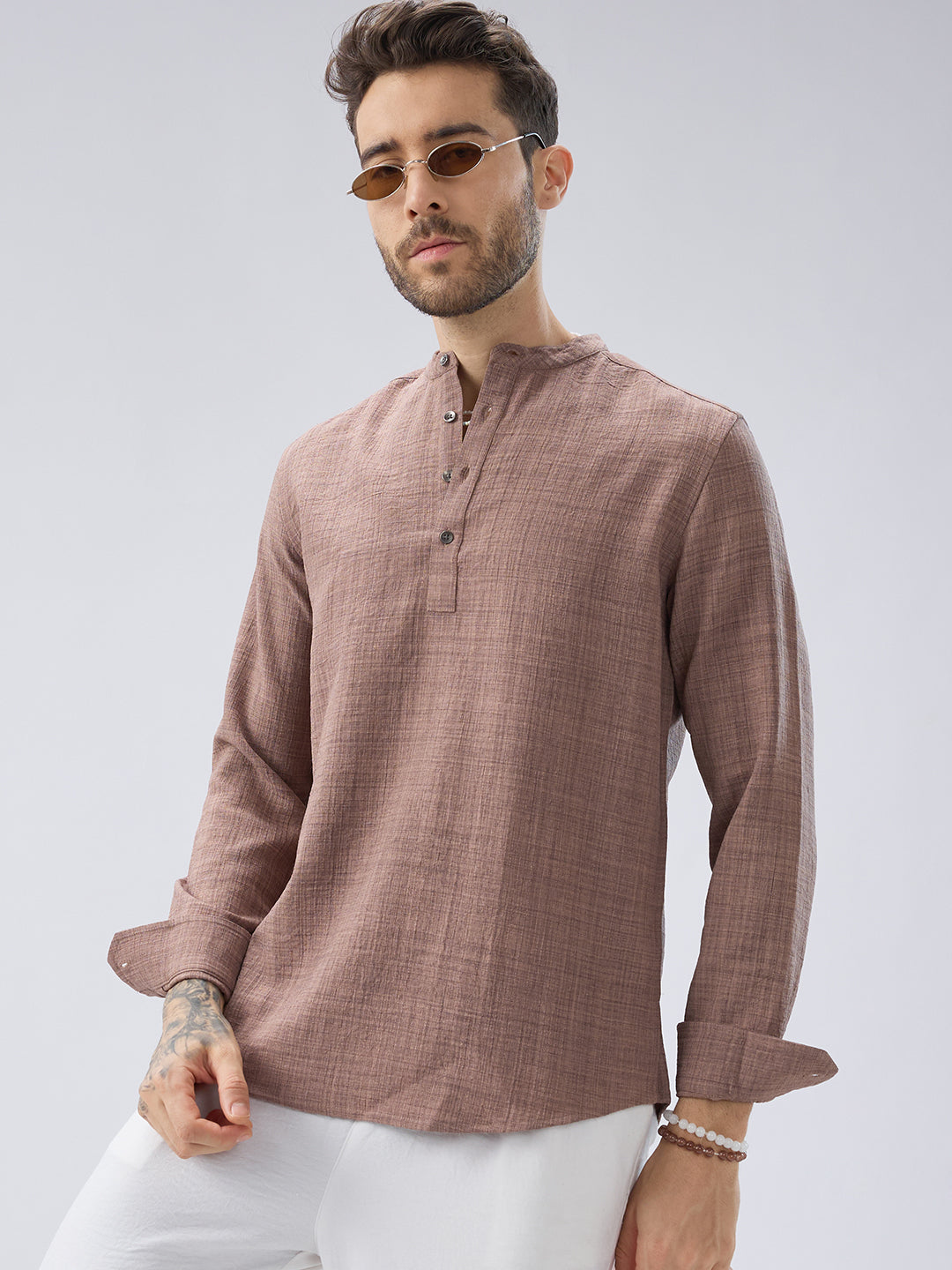 Beaver Brown Slub Textured Kurta