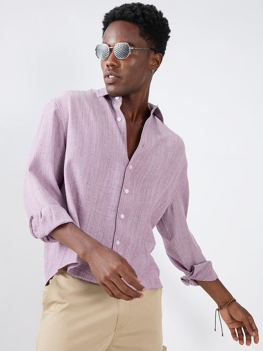 Lavender Textured Boxy Fit Crop Shirt