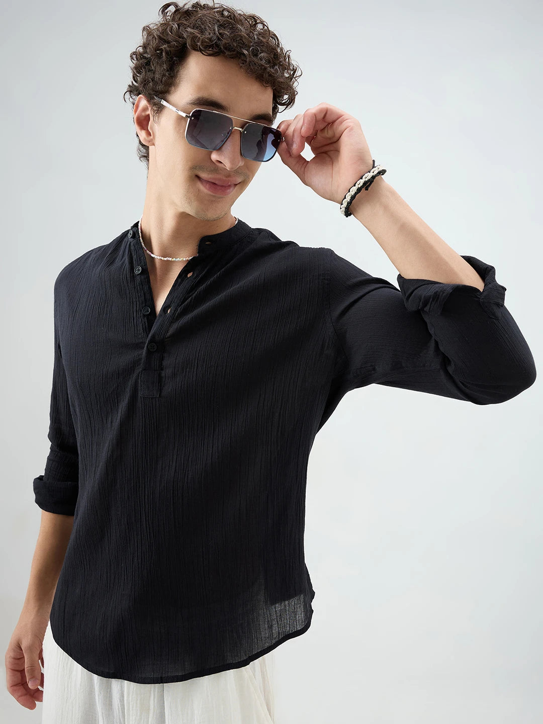 Sheer Black Linear Crepe Kurta