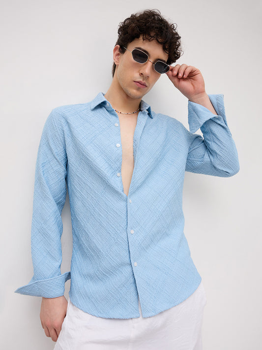 Blue Trellis Weave Textured Shirt