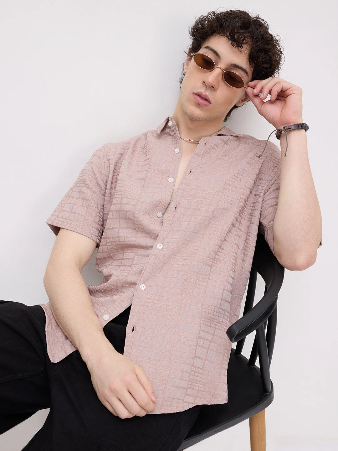 Pale Pink Bold Square Textured Shirt