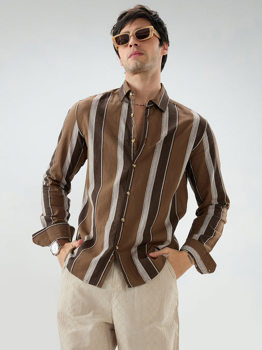 Earthy Brown Sylvan Striped Shirt