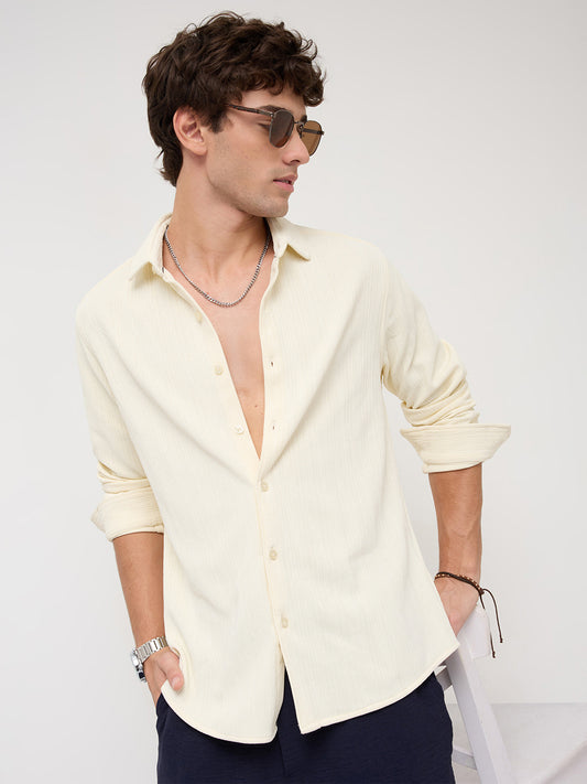 Cream Matrix Weave Knitted Shirt