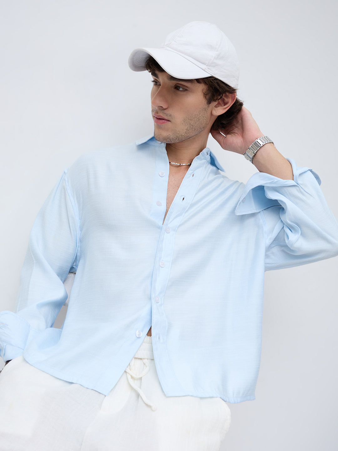 Arctic Breeze Textured Boxy Fit Crop Shirt
