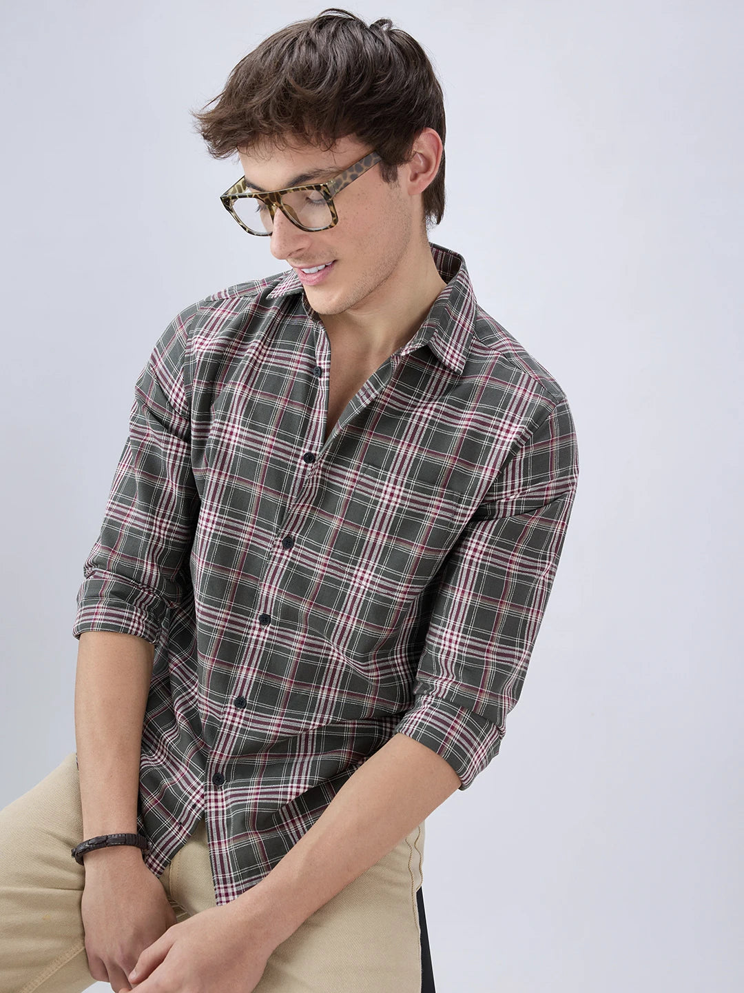 Green & Maroon Tartan Checkered Shirt