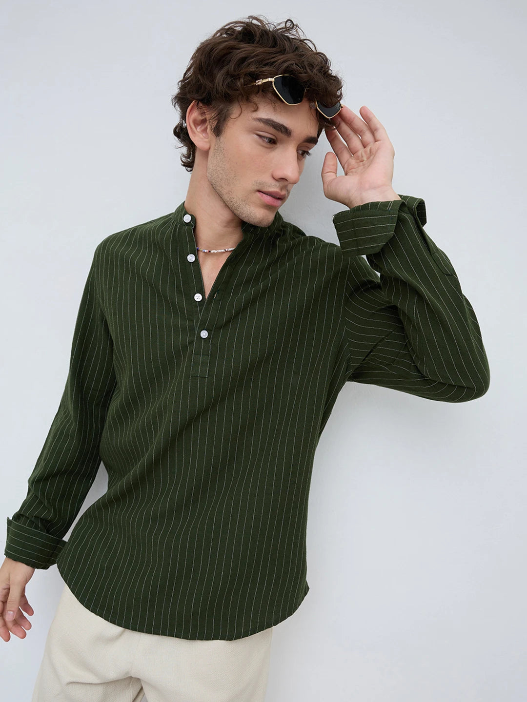 Forest Green Pinestripe Everyday Kurta
