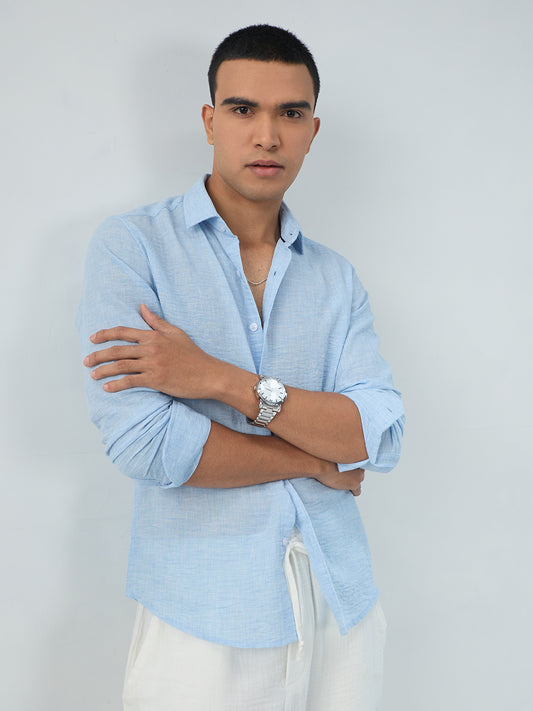 Minimal Soft Blue Everyday Textured Shirt
