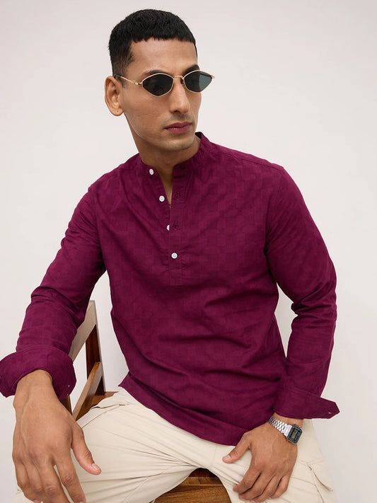 Maroon Sheer Box Weave Kurta