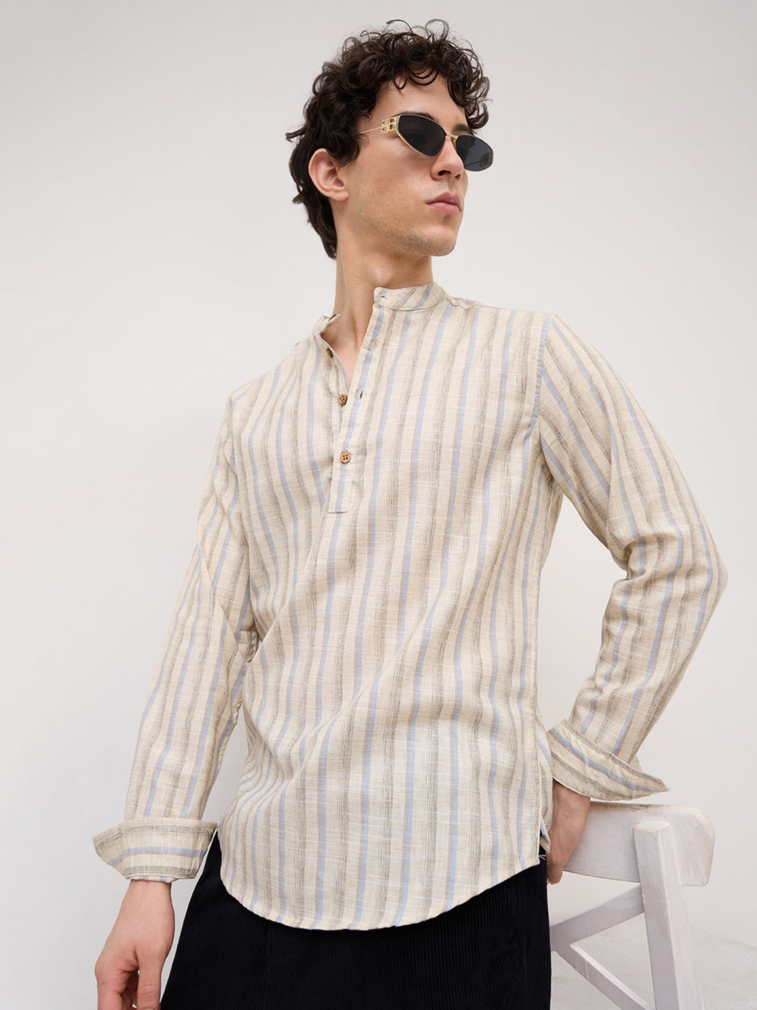 Classic Artic Blue & Ivory Striped Kurta