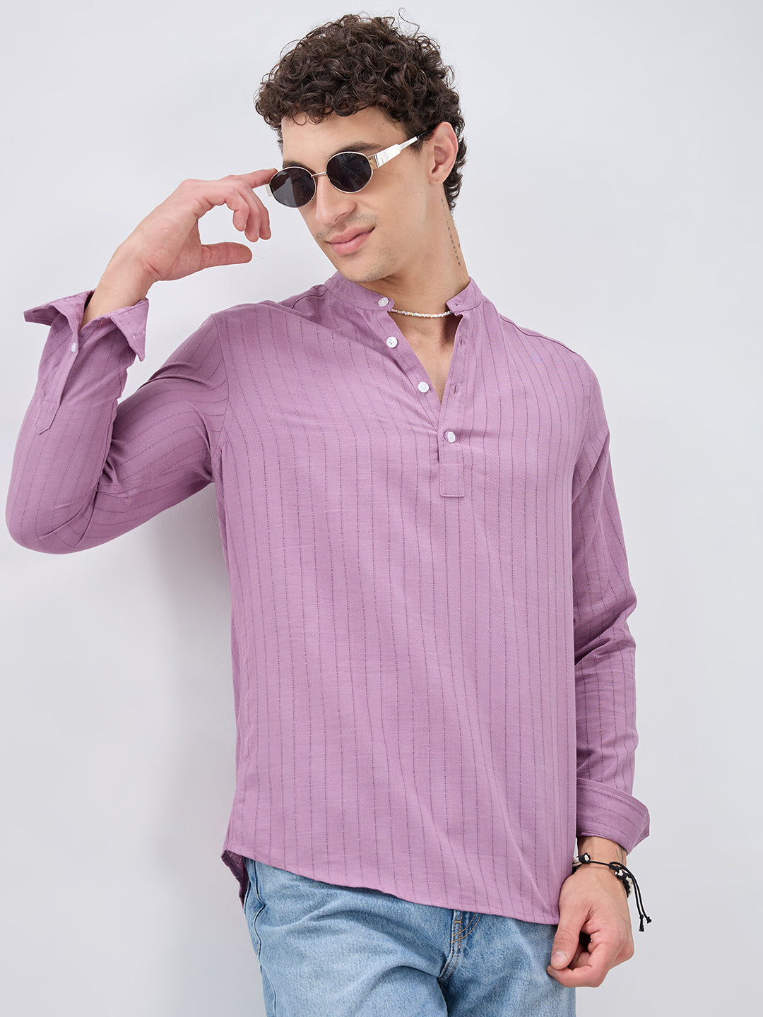 Elegant Lavender Textured Striped Kurta