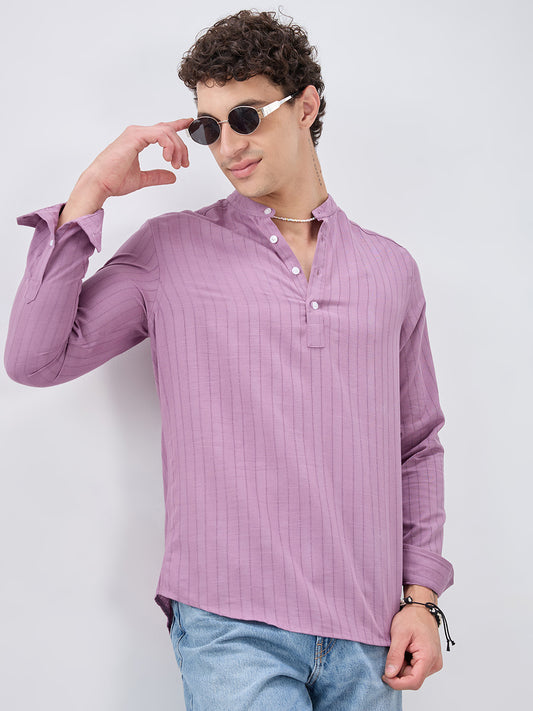 Elegant Lavender Textured Striped Kurta