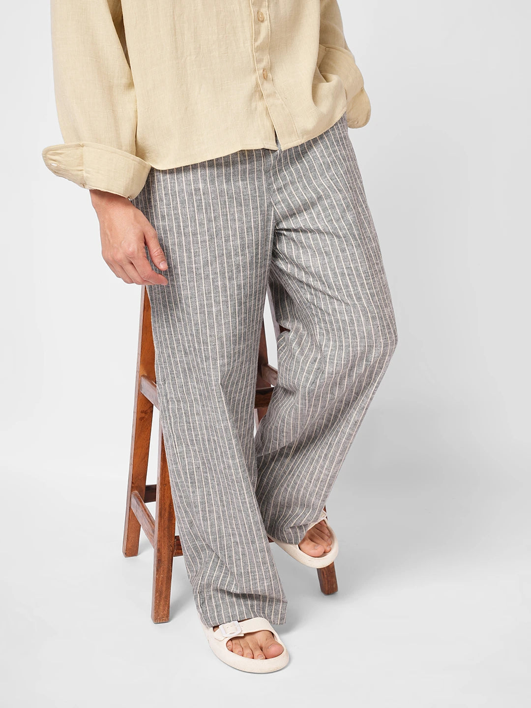 Cool Grey Core Striped Wide Leg Trousers