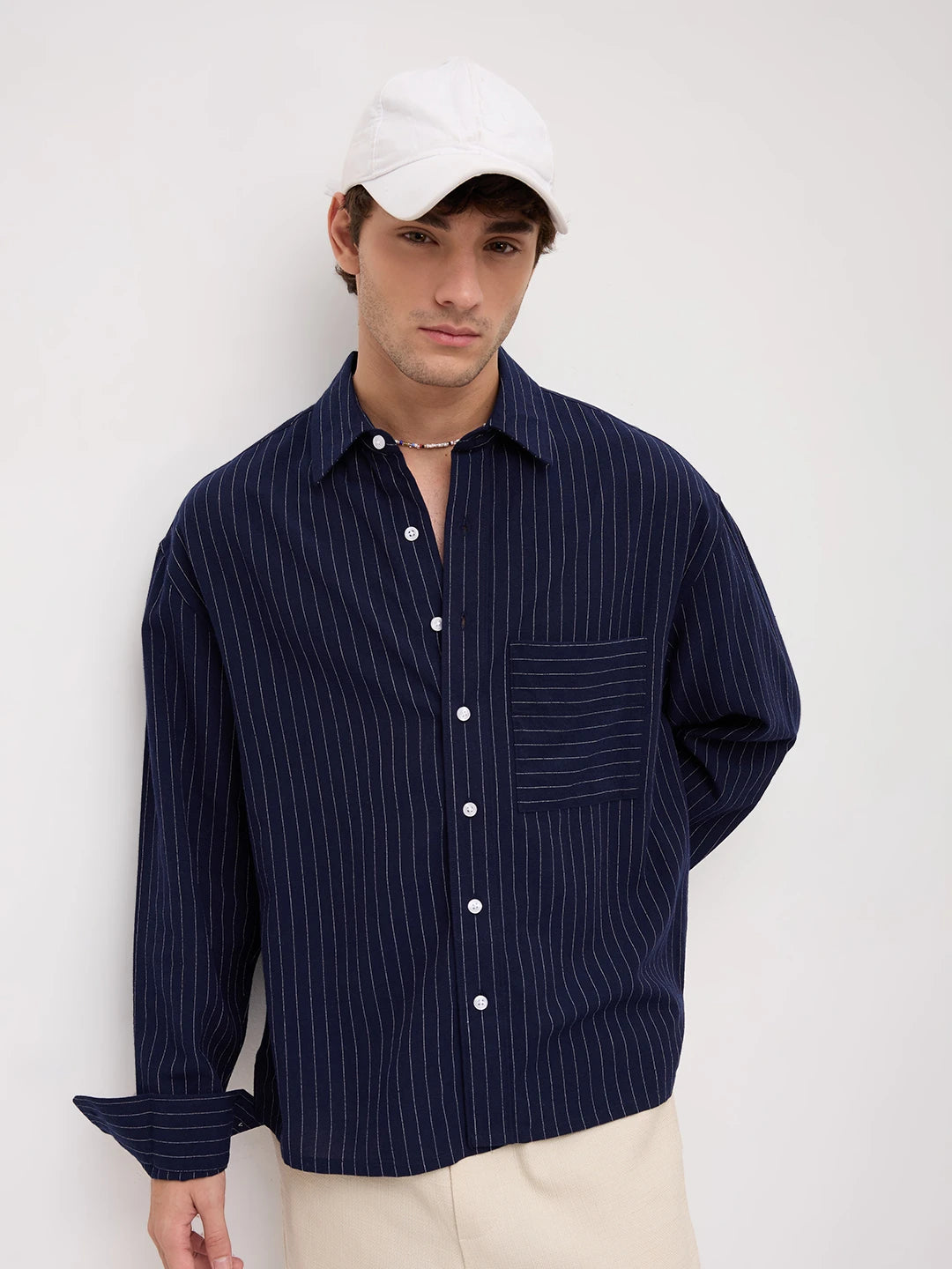 Midnight Navy Stripe Edition Boxy Fit Crop Shirt