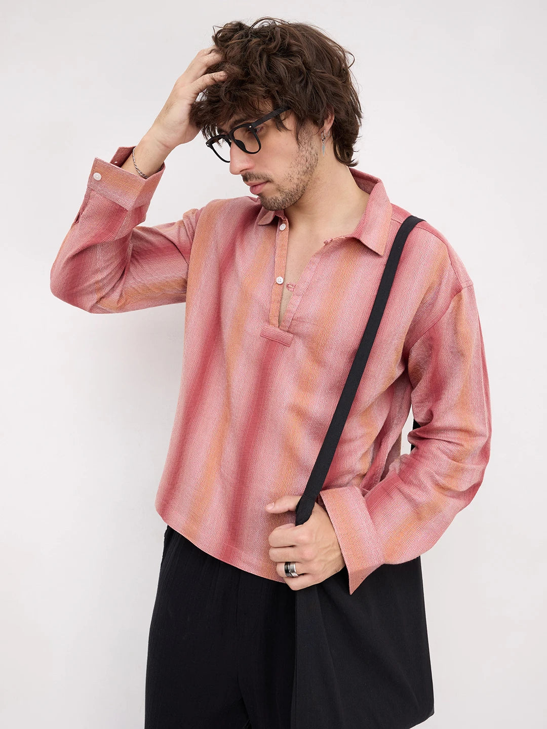 Salmon Pink Nomad ShadowLoom Loop Button Oversized Shirt