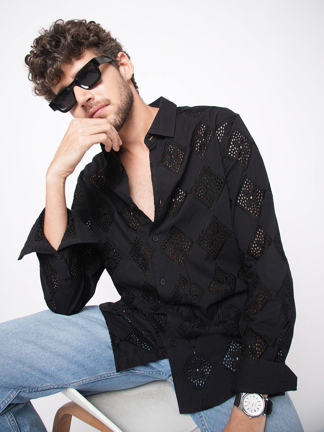 Pitch Black Diamond Schiffli Shirt