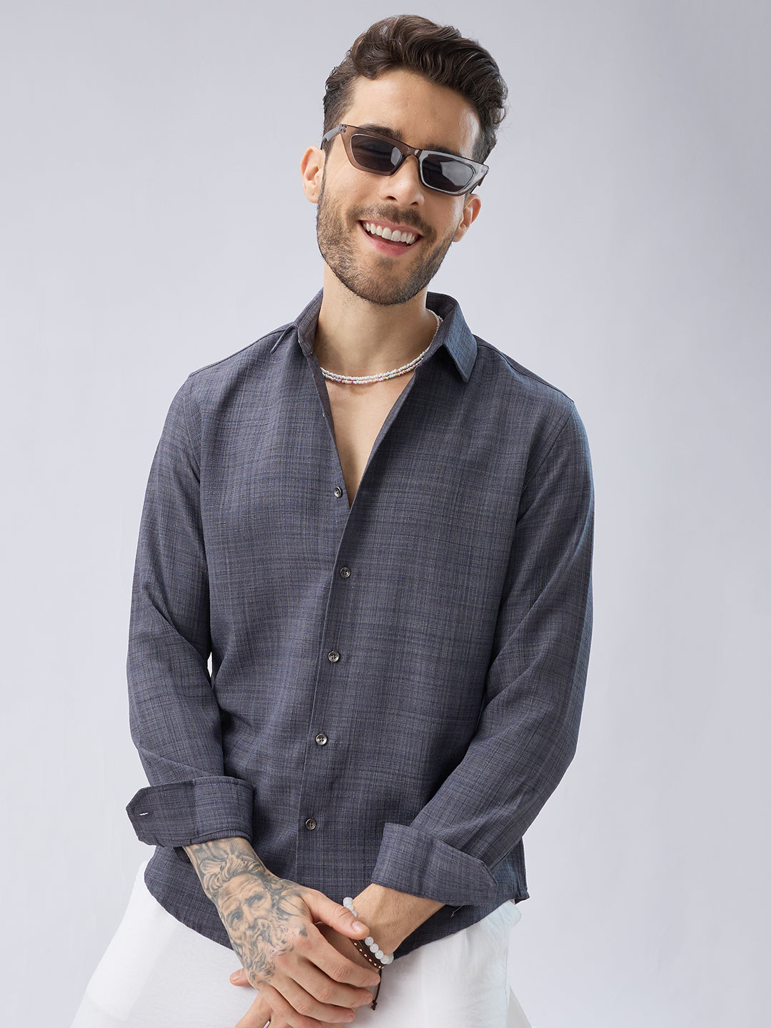 Pebble Grey Slub Textured Shirt