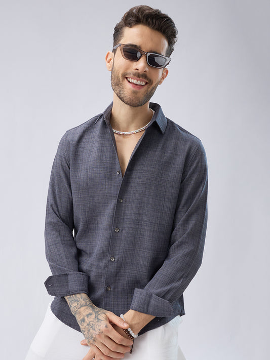 Pebble Grey Slub Textured Shirt
