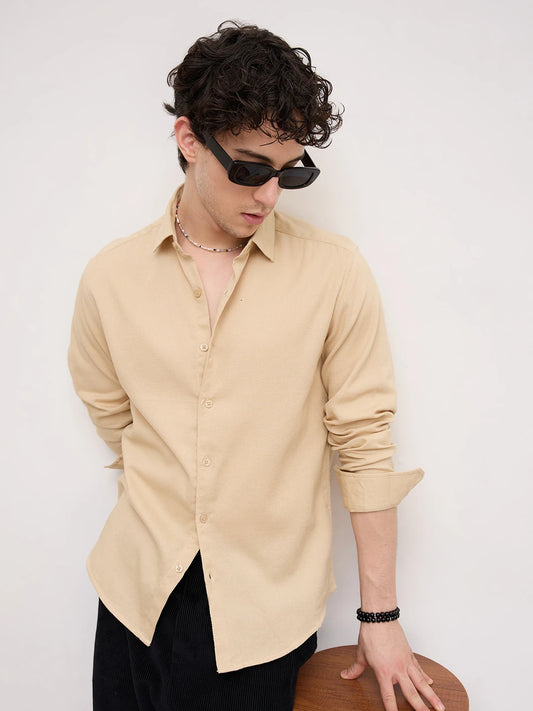 Sand Beige Honeycomb Textured Shirt