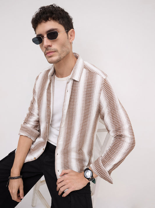 Premium Cotton Brown & White Striped Shirt