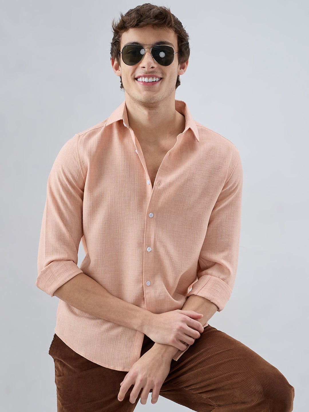 Creamy Peach Subtle Textured Shirt