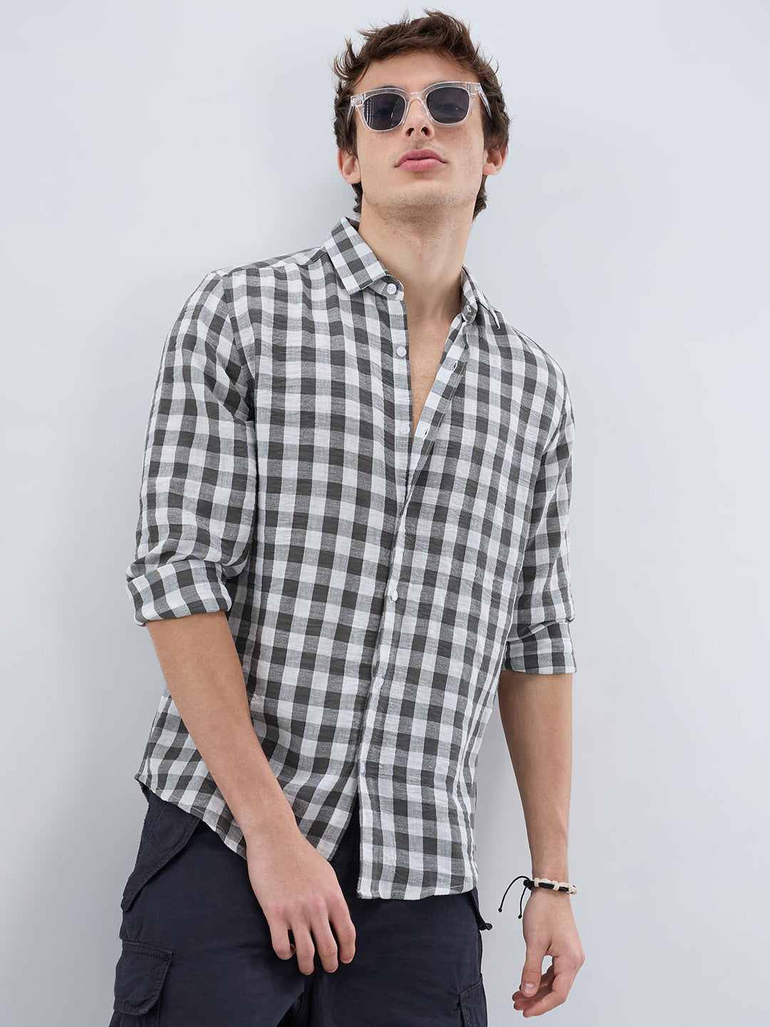 Slate Grey Gingham Checks Shirt