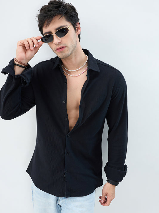 Classic Black Textured Knit Shirt